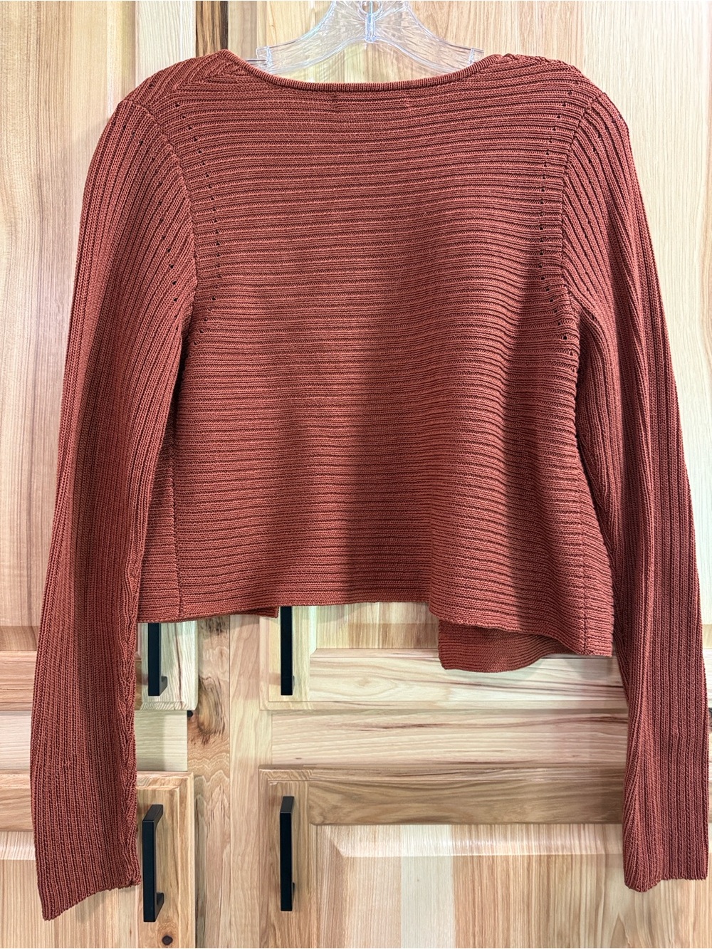 Peruvian Connection Rust Ribbed Open-Front Cropped Women's Cardigan Sweater Sz S - Picture 4 of 8
